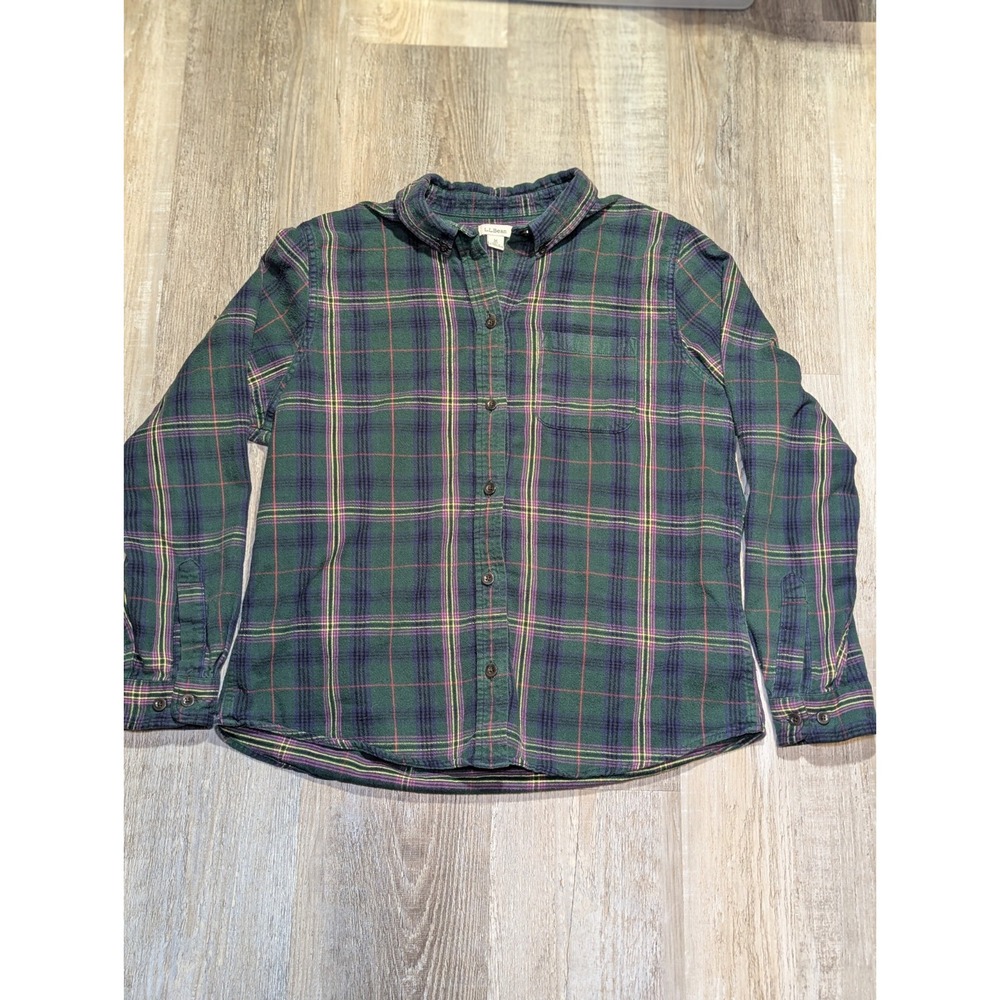 VTG L.L. Bean Relaxed Fit Flannel Shirt Women's M Petite Green Blue Black Watch